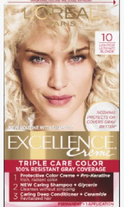 L'Oreal Crème Permanent Triple Care Hair Color 10 Lightest Ultimate Blonde Fashion