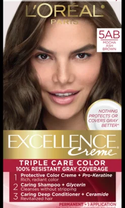 L'Oreal Crème Permanent Triple Care Hair Color 5AB Mocha Ash Brown Hot