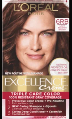 L'Oreal Crème Permanent Triple Care Hair Color 6RB Light Reddish Brown Clearance