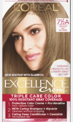 L'Oreal Crème Permanent Triple Care Hair Color 7½A Medium Ash Blonde Fashion