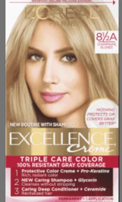 L'Oreal Crème Permanent Triple Care Hair Color 8½A Champagne Blonde New