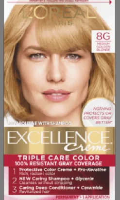 L'Oreal Crème Permanent Triple Care Hair Color 8G Medium Golden Blonde Fashion