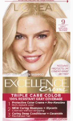L'Oreal Crème Permanent Triple Care Hair Color 9 Light Natural Blonde New