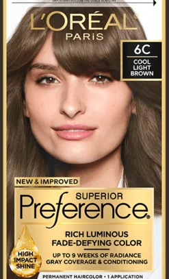 L'Oreal Fade-Defying Shine Permanent Hair Color 6C Cool Light Brown Fashion
