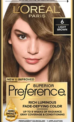 L'Oreal Fade-Defying Shine Permanent Hair Color 6 Light Brown Fashion