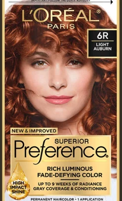 L'Oreal Fade-Defying Shine Permanent Hair Color 6R Light Auburn Clearance