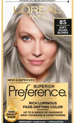 L'Oreal Fade-Defying Shine Permanent Hair Color Soft Silver Blonde 8S Outlet