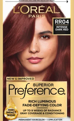 L'Oreal Fade-Defying Shine Permanent Hair Color RR04 Intense Dark Red Clearance
