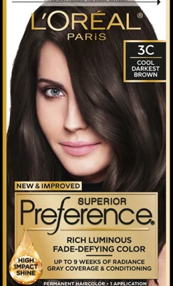 L'Oreal Fade-Defying Shine Permanent Hair Color 3C Cool Darkest Brown Best