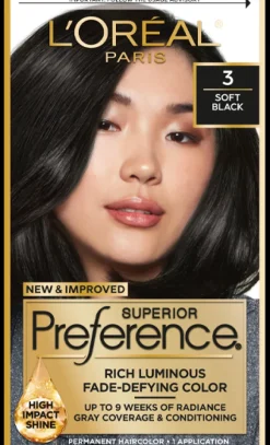 L'Oreal Fade-Defying Shine Permanent Hair Color 3 Soft Black New