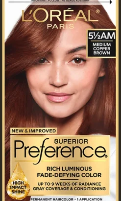 L'Oreal Fade-Defying Shine Permanent Hair Color 5½AM Medium Copper Brown Hot