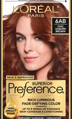 L'Oreal Fade-Defying Shine Permanent Hair Color 6AB Chic Auburn Brown Clearance