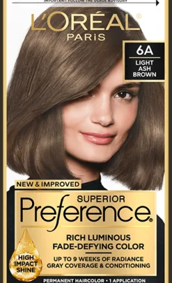 L'Oreal Fade-Defying Shine Permanent Hair Color 6A Light Ash Brown Fashion
